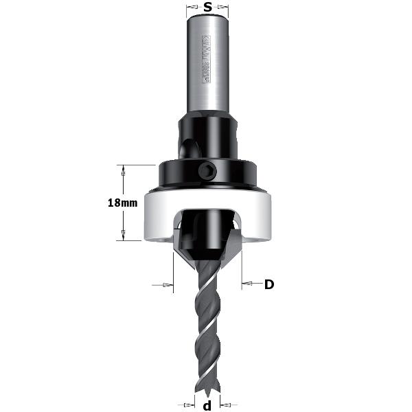 CMT 521.412.11A Verzinker met diepte instelling rechts 12mm, schacht 8mm, D3: 4mm