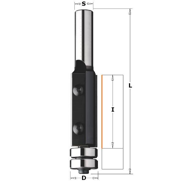 CMT 657.991.11 Rechte frees met wisselbare messen Z2 + kops volglager 19 x 112 mm schacht 12 mm