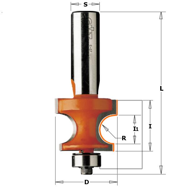 CMT 961.532.11 Kraalprofielfrees met geleidelager R=3,2 schacht 12mm