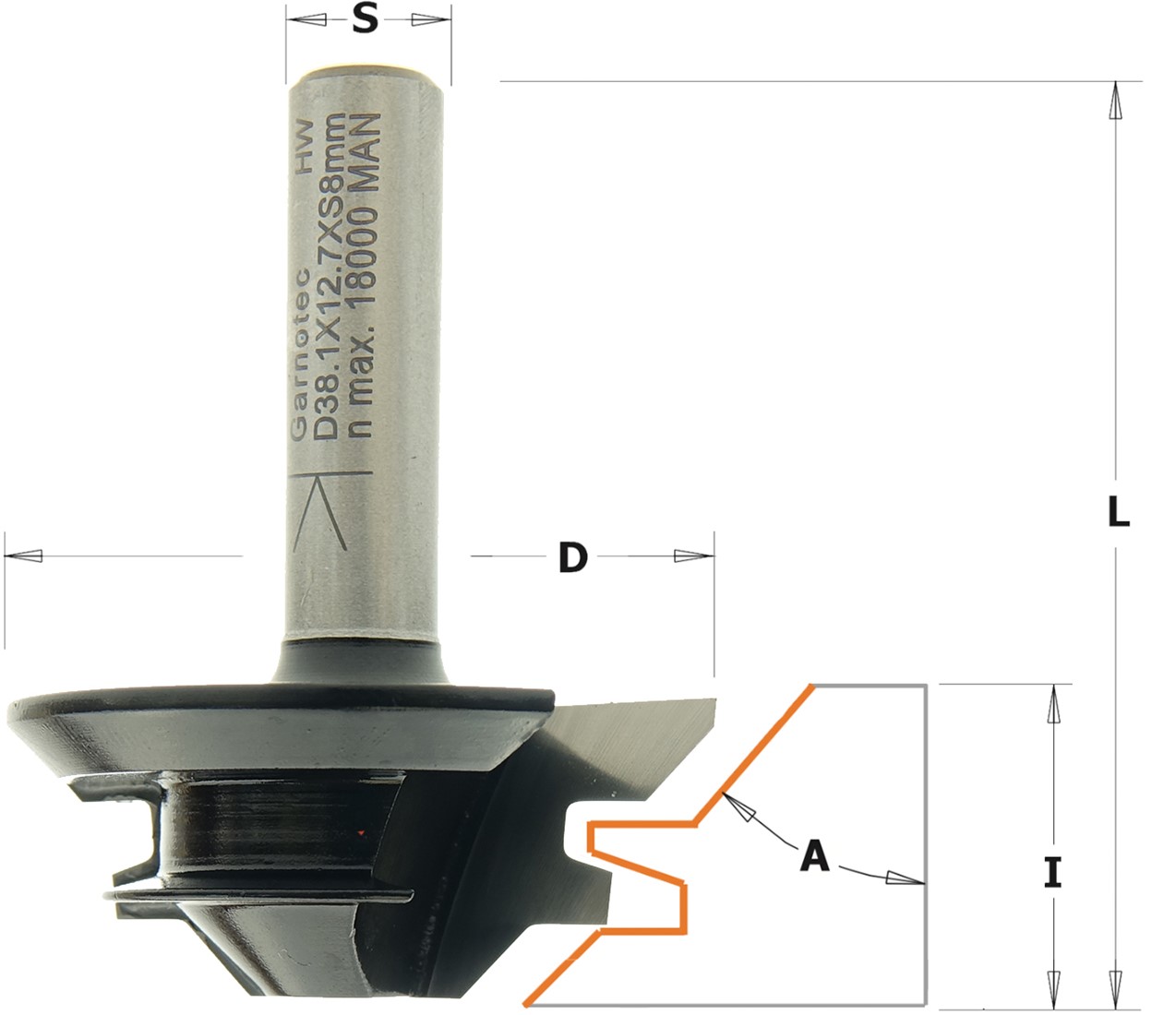 GRN Tools 955.104.11 Verstekfrees 45° met rechte hoek schacht 8 mm