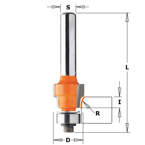 CMT 907.004.11 Uitloopfrees met kleine radius 12,7x9,5x52 R=0,4, schacht 8