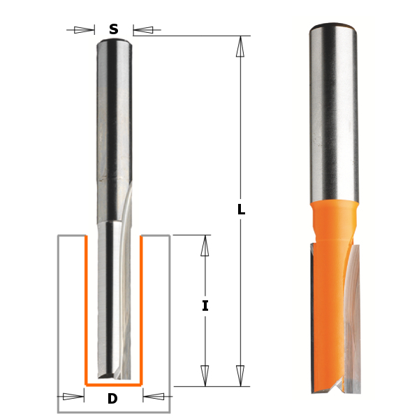 CMT 912.621.11 12 mm Groeffrees met rechte snijkoppen lange uitvoering schacht 12 mm