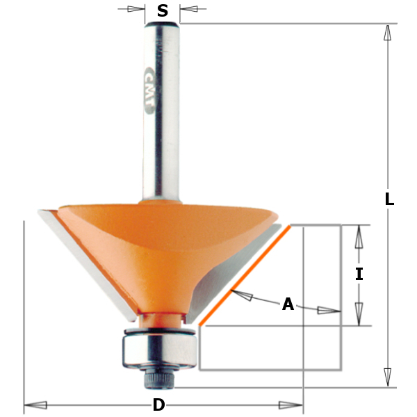 CMT 736.280.11 Afkantfrees 45° met geleidelager 31,7 x 9,5 mm schacht 6 mm