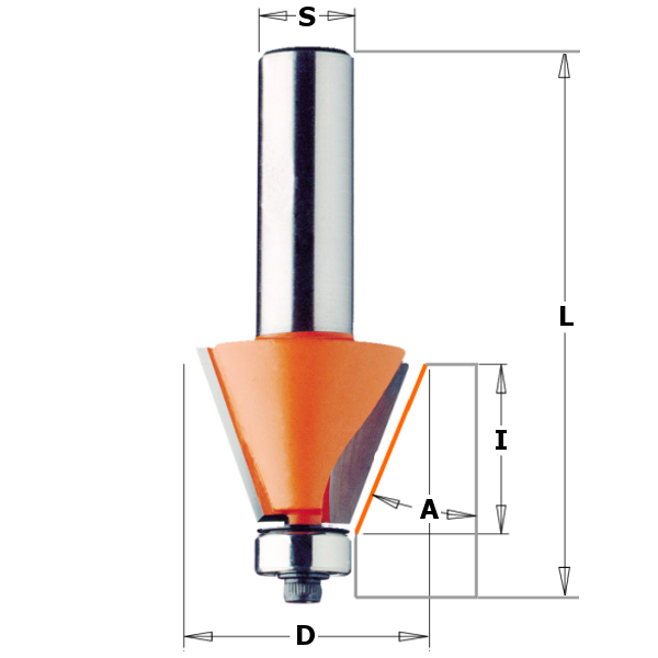CMT 957.504.11 Afkantfrees 11,25° met geleidelager 21,5 x 22 mm schacht 12 mm