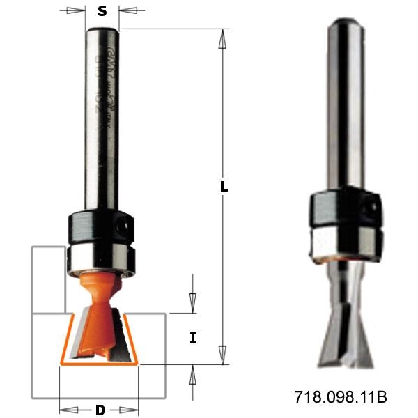 CMT 818.159.11B Zwaluwstaartfrees met geleidelager op schacht 16x25,4x68,3 schacht 9,5 mm