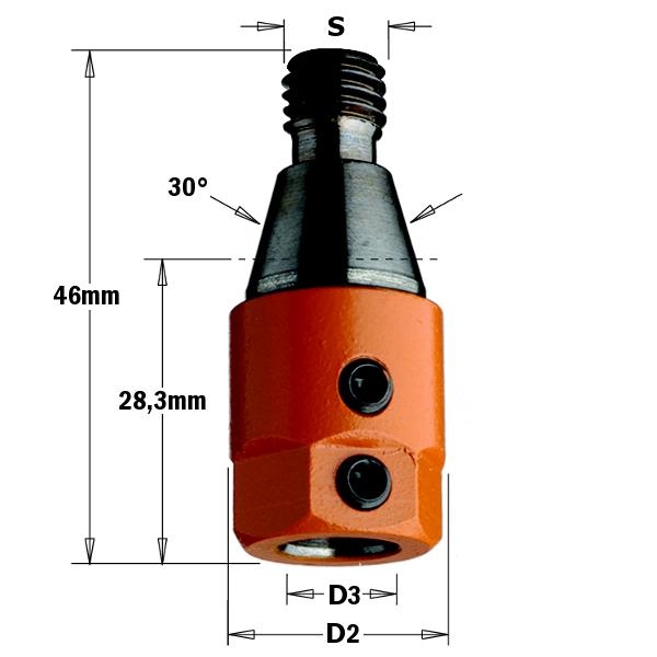 CMT 303.000.01 Boorhouder M10 konisch 30°, rechts 19,5 mm