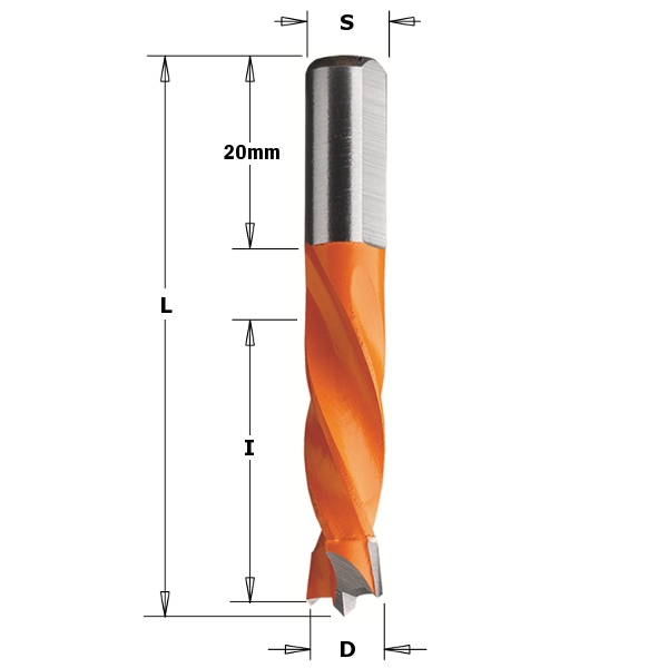 CMT 306.050.12 Drevelboor HM 5mm, schacht 8x20mm links
