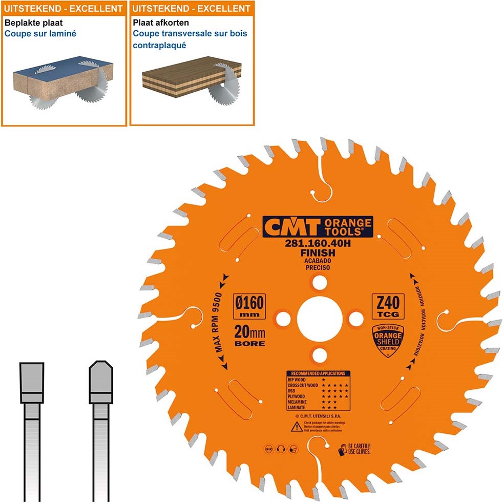 CMT 281.160.40H Zaagblad voor Spaanplaat/Melamine/Formica 160 x 20 x 40T